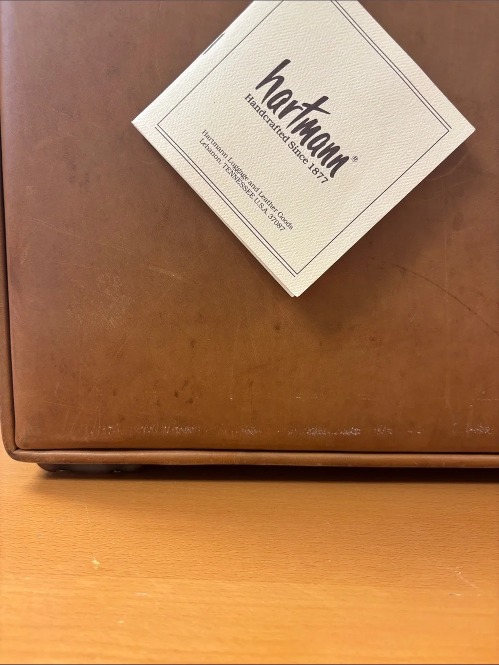 Tumbled Brown Leather Briefcase with Top Handle